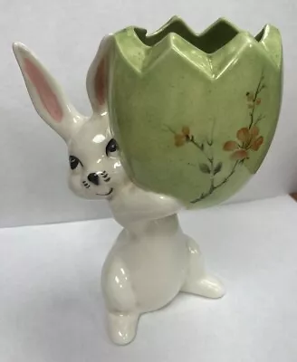 Vintage Ceramic Anthropomorphic Easter Bunny Rabbit Cracked Egg Planter 5  Decor • $14.95