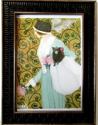 Mela Koehler Woman With Black Dog Framed Fashion Card Print 5  X 7  • $19.50