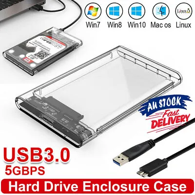 $8.85 • Buy Transparent HDD Case Hard Drive Enclosure For 2.5 Inch HDD SSD SATA To USB 3.0