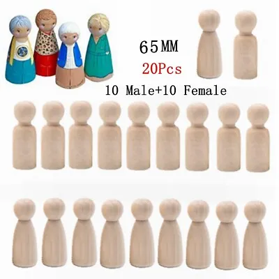 £9.37 • Buy 20pcs Wood Peg Doll Little People Baby Kids Wooden Dolls DIY Male Female 65MM