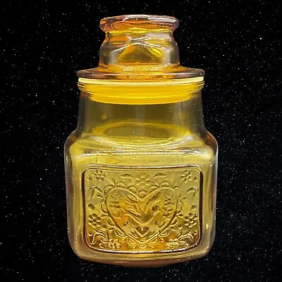 $41.04 • Buy Vintage Wheaton Amber Glass Canister With Lid Bird Heart And Fish 7.5”T 5”W
