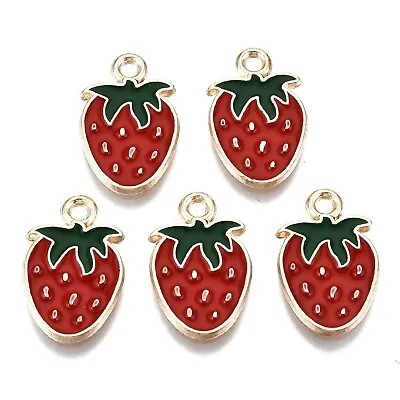 £3.43 • Buy 10pcs Red Strawberry Alloy Enamel Pendant Fruit Metal Dangle Charms 18.5x12mm