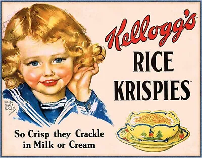 Kellogg's Rice Krispies Cereal Nostalgic Metal Tin Advertising Sign USA Made NEW • £9.53