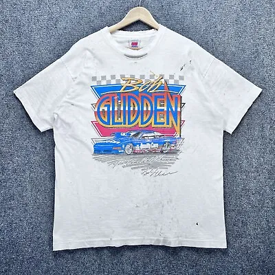 Vintage Drag Racing Shirt Mens XL White 90s Bob Glidden Retro Neon Cars Ford USA • $24.26