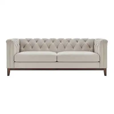 Dusk Chesterfield Stone Matte Velvet & Ash Wood Quilted 3 Seater Sofa RRP £630 • £444.99