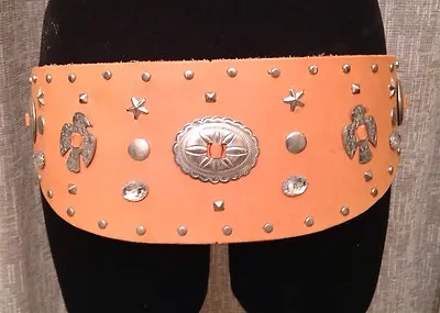 CONCHO BELT AMERICAN INDIAN Vtg Western Southwestern Handmade Leather Studs USA! • $134.99