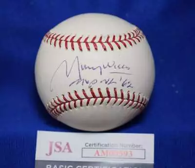 Maury Wills 1962 NL MVP JSA COA Autograph Major League OML Signed Baseball • $64