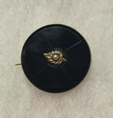 Antique Victorian Gold Filled Onyx Seed Pearl Mourning Brooch & Pendant Damaged • $15