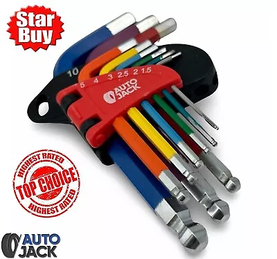 Hex Alan Key Set Colour Coded Ball End Short Metric 1.5 - 10mm Sizes By Autojack • £8.99