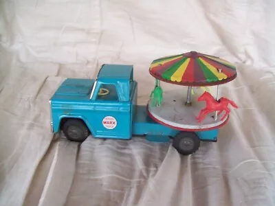 Vintage Louis Marx Tin Friction Drive Carousel Carnival Truck Toy • $45
