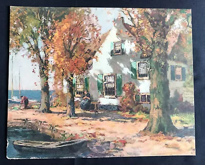 Print Morris & Bendien Inc. New York Sail Boat House Cottage Woman Autumn Art • $34.99