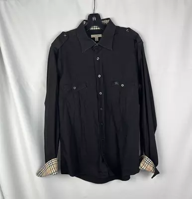 Burberry Long Sleeve Button-Up Shirt Cotton Black Size XL • $65.55