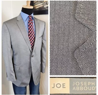 Joseph Abboud Blazer Light Gray Herringbone Sport Coat Men 46R Suit Jacket • $41.65