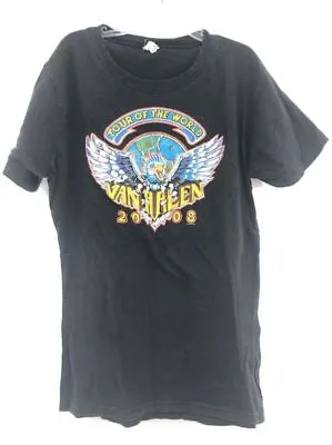 Van Halen Vintage Black 100% Cotton 2008 Tour Of The World T-Shirt - Size M • £17.36