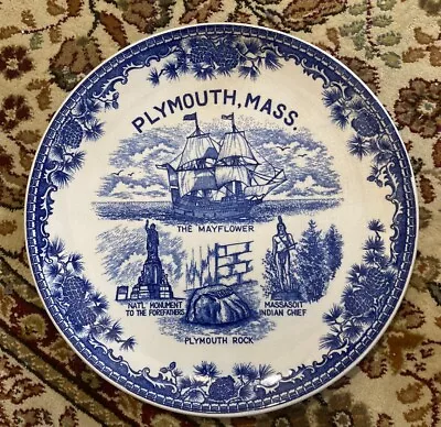 VTG Plymouth MA Souvenir Plate 9 1/2”~EUC~Mayflower~Plymouth Rock • $7.50