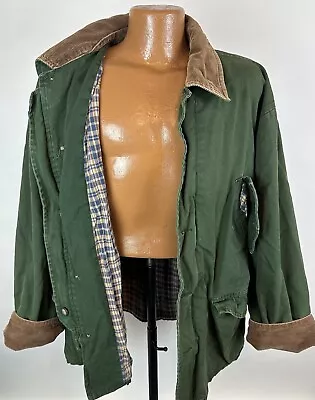 Vintage 90s AMERICAN EAGLE Barn Jacket XL Forest Green Chore Coat Lined THRASHED • $25.49