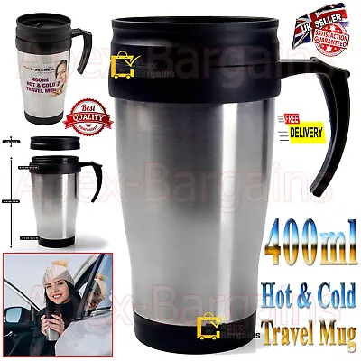 400ml Travel Mug Thermos Flask Insulated Cold/Hot Tea Coffee Drink Thermal Cup • £6.75