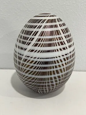 Vtg 1976 Vandermark Signed Art Glass Egg Form Paperweight Striped Pulled Feather • $150