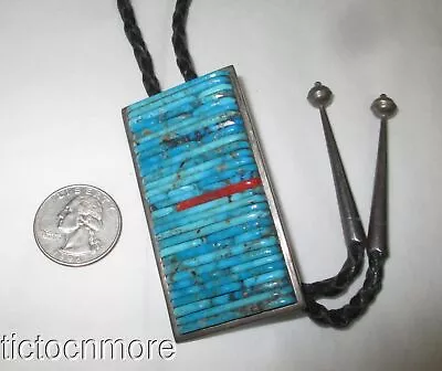 Vintage Zuni Indian Roy Sterling Turquoise Cobblestone Mosaic Huge Bolo Tie • $99.99