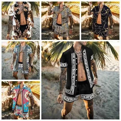 Button Down Shirt Men Beach Party Outfit Casual T Short Sleeve Shorts SET 2 PCS • $25.98
