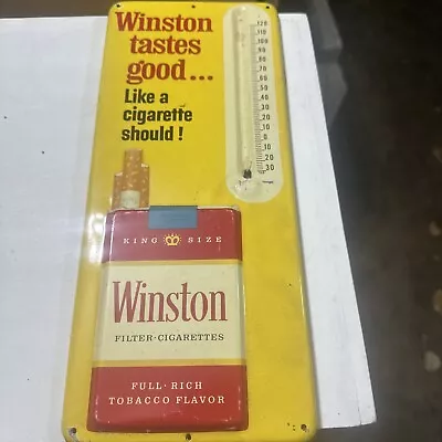 Vintage Winston Cigarettes Thermometer Metal Sign Advertising Great Color 13” • $40