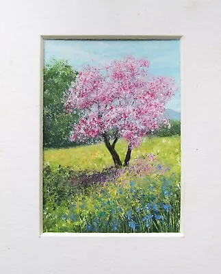 Aceo Original Hand Painted Signed Spring Blossom Tree Landscape Mini Painting • £7