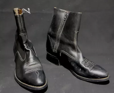 Vintage Texas Brand Black Cowboy Zip Up Ankle Boots Men's 11-1/2D USA • $65