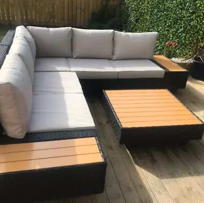 Luxury Garden Furniture Large Corner Sofa Set Lounge Rattan Patio Table Couch • £849.90