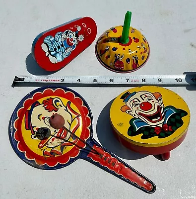 Four 4 Original Vintage Clown & Dancers Tin Toy Noise Makers • $29.95