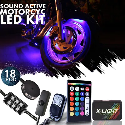18x Motorcycle LED Underglow Neon Pod Light Kit 18-Color W Brake Mode Music Mode • $69.99