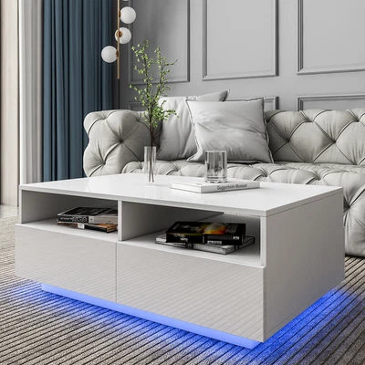 $189.99 • Buy Modern LED Light Coffee Table Glossy Storage Center End Table With 4 Drawers