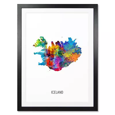 Iceland Map Poster Canvas Or Framed Print Watercolour Painting 10849 • £15.99