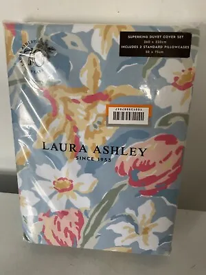 Laura Ashley Tulips China Blue Duvet Cover Set Bedding Set King Size • £62