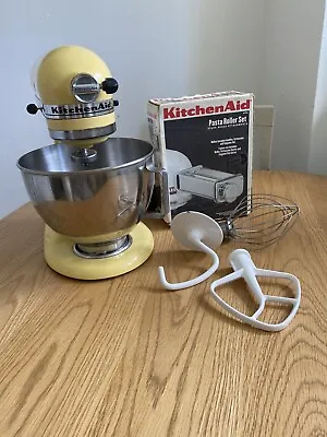 £150 • Buy Artisan Kitchen Aid Stand Mixer Yellow With Pasta Maker Attachment