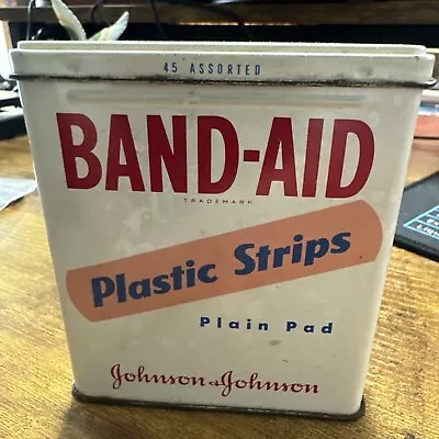 Vintage Band-Aid Plastic Strips Bandages Johnson & Johnson Metal Tin Box Package • $7.83