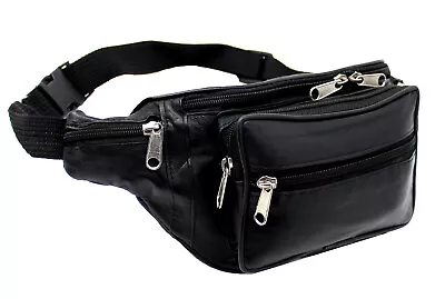 £8.95 • Buy Large Black Leather Waist Bum Bag Money Belt Fanny Pouch Holiday Travel Wallet