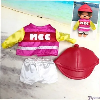 XA84 Monchhichi S Size Fashion Outfit Horse Racing Jockey Suit PINK Red Helmet • $15.95