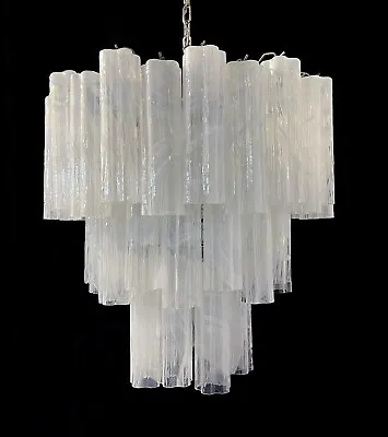 Large Three-Tier Murano Glass Tube Chandelier - White Albaster • £1100