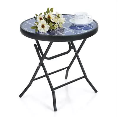 Glass Round Side Coffee Patio Table Garden Outdoor Folding Table Camping Table • £10.50