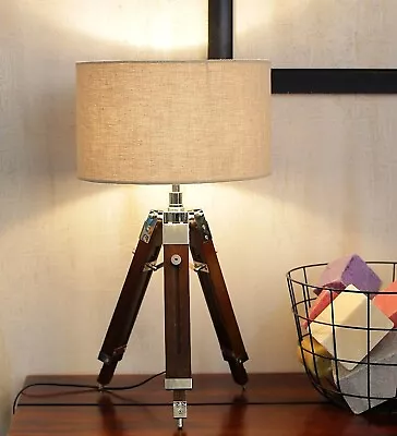 Tripod Floor Lamp Nautical Spotlight Vintage Studio Wooden Light Home Office • $251.90