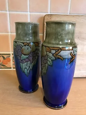 £110 • Buy Pair Of Royal Doulton Lambeth Stoneware Vases - Winnie Bowstead - 8530H