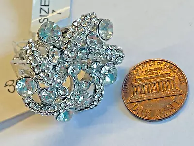 Vintage Ethel & Myrtle Faceted CZ Crystal Cluster Silver Tone Stretch Ring 7 QVC • $42.50