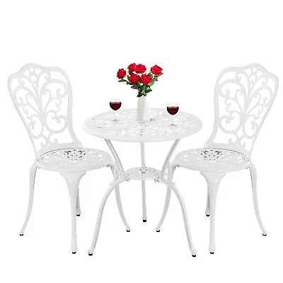 Patio Bistro Sets 3 Piece Cast Aluminum Bistro Table And  Chairs Set Of 2 White • $151.99