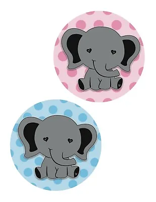 Baby Elephant Blue/Gray Stickers 1.5  2.5 Cupcake Topper Lollipops Or Buttons • £13.50