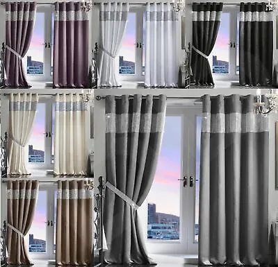 £35.35 • Buy Diamante Thermal Blackout Pair Curtains Ready Made Eyelet Ring Top Fully Lined