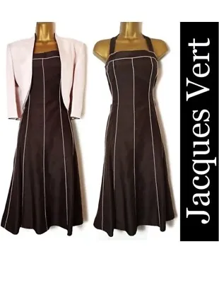 JACQUES VERT Mother Of The Bride Outfit Size 10 Pink Jacket Dress Suit Brown UK • £39.50