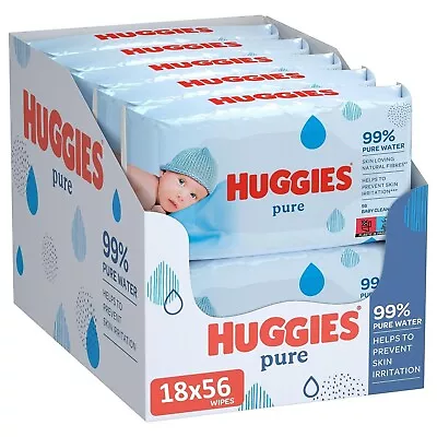 Huggies Pure Baby Wipes 18 Packs (1008 Wipes Total) - 99 Percent Pure Water Wi • £15.99