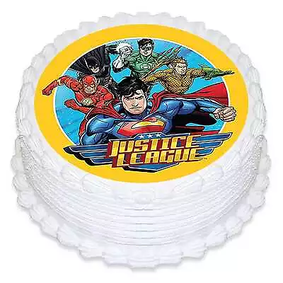 Justice League Round Edible Icing Decoration Kids Birthday Party Cake Topper • $18.99