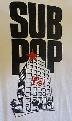 VTG 90s SUB POP HeadQuarters Building T-shirt L Bruce Pavitt Seattle Grunge • $750