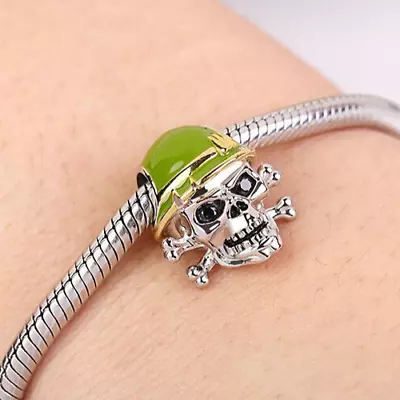 £15.99 • Buy Skull Soldier Marine Cross Bones Charm Bead Genuine Sterling 925 Silver